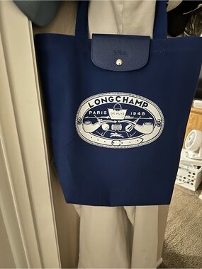 Longchamp Cobalt Blue Tote with White Crest Logo